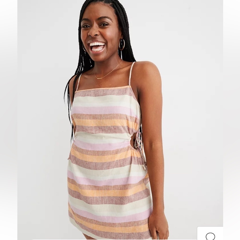 Aerie linen blend dress with side cut outs summery beachy easy to wear NWT
